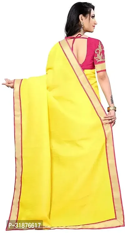 Stylish Yellow Cotton Silk Saree With Blouse Piece For Women-thumb3