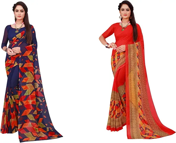 Beautiful Georgette Saree With Blouse Piece Pack Of 2