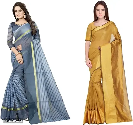 Stylish Multicoloured Cotton Silk Saree With Blouse Piece For Women Pack Of 2-thumb0