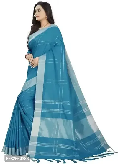 Stylish Art Silk Blue Checked Saree with Blouse piece For Women-thumb2