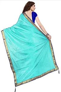 Stylish Turquoise Cotton Silk Saree With Blouse Piece For Women-thumb1