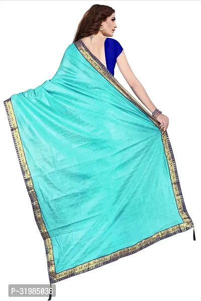 Stylish Turquoise Cotton Silk Saree With Blouse Piece For Women-thumb2