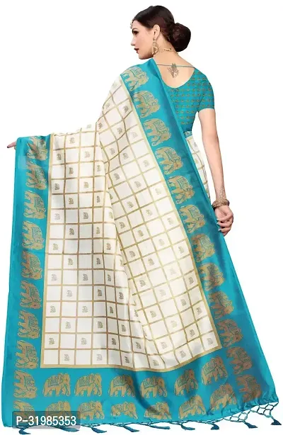 Stylish White Cotton Silk Saree With Blouse Piece For Women-thumb4