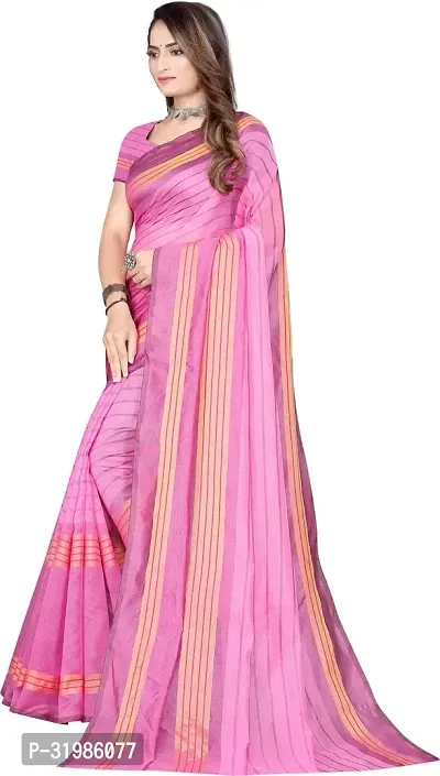 Stylish Pink Cotton Silk Saree With Blouse Piece For Women-thumb2