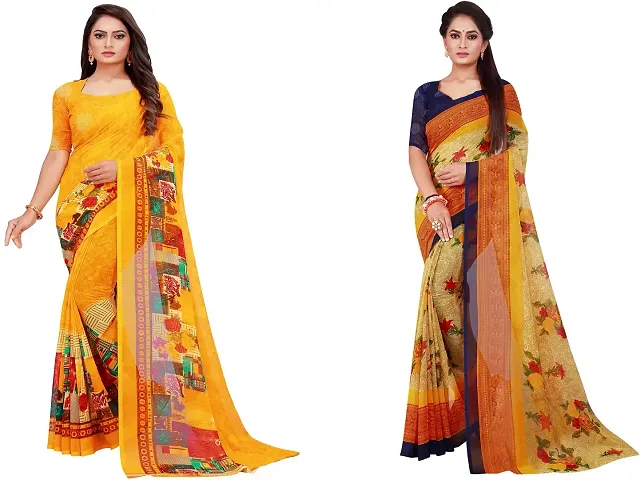 Beautiful Georgette Sarees With Blouse Piece Pack Of 2