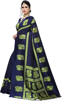 Stylish Navy Blue Cotton Silk Saree With Blouse Piece For Women-thumb1