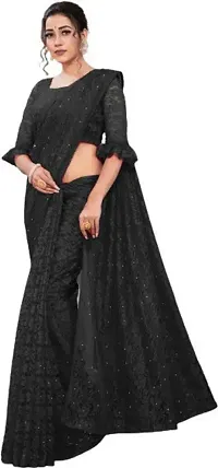 Stylish Black Net Saree With Blouse Piece For Women-thumb4