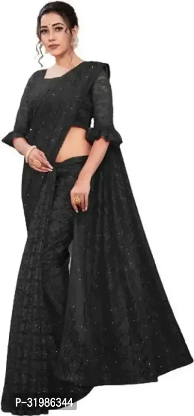 Stylish Black Net Saree With Blouse Piece For Women-thumb5