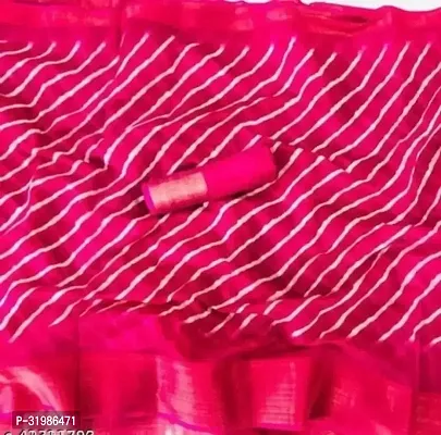 Stylish Pink Cotton Silk Saree With Blouse Piece For Women-thumb0