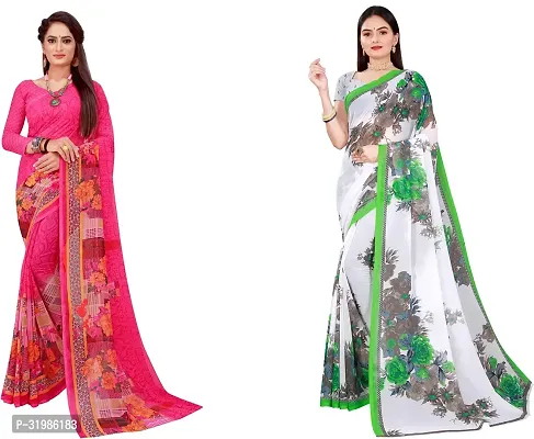 Stylish Multicoloured Georgette Saree With Blouse Piece For Women Pack Of 2