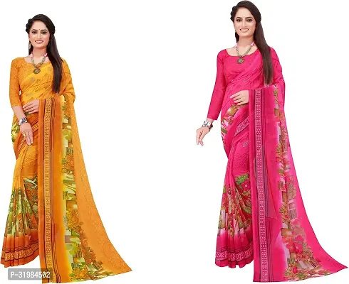 Stylish Multicoloured Georgette Saree With Blouse Piece For Women Pack Of 2