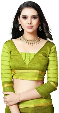 Stylish Green Cotton Silk Saree With Blouse Piece For Women-thumb3