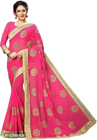 Stylish Pink Cotton Silk Saree With Blouse Piece For Women-thumb0