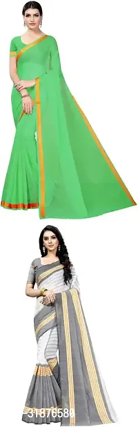 Stylish Multicoloured Cotton Silk Saree With Blouse Piece For Women Pack Of 2-thumb0