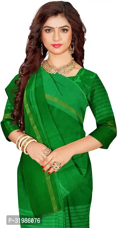 Stylish Green Cotton Silk Saree With Blouse Piece For Women-thumb0