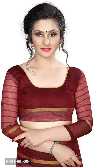 Stylish Maroon Cotton Silk Saree With Blouse Piece For Women-thumb4