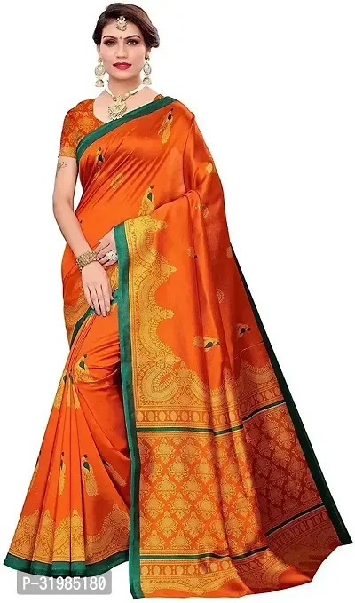 Stylish Orange Art Silk Saree With Blouse Piece For Women-thumb0