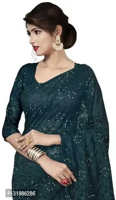 Stylish Green Net Saree With Blouse Piece For Women-thumb3