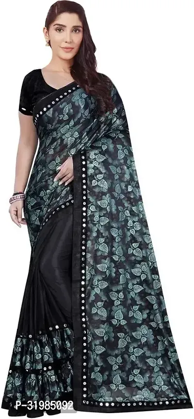 Stylish Black Cotton Silk Saree With Blouse Piece For Women-thumb0