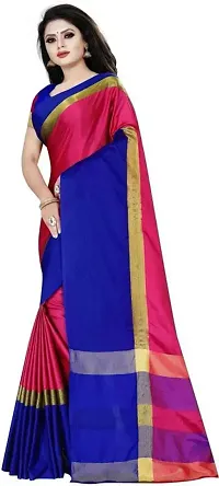 Stylish Pink Cotton Silk Saree With Blouse Piece For Women-thumb3