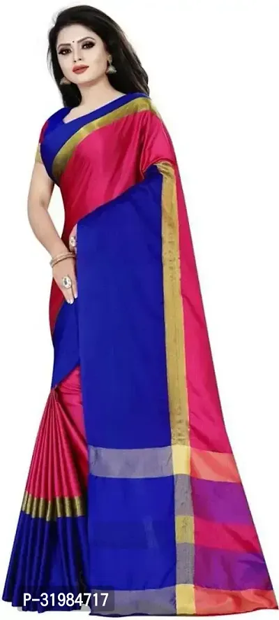 Stylish Pink Cotton Silk Saree With Blouse Piece For Women-thumb4