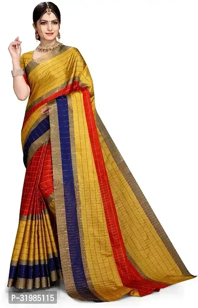 Stylish Multicoloured Cotton Silk Saree With Blouse Piece For Women