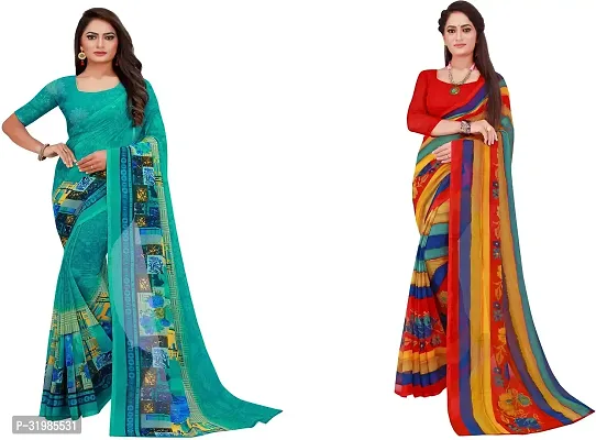 Stylish Multicoloured Georgette Saree With Blouse Piece For Women Pack Of 2-thumb0