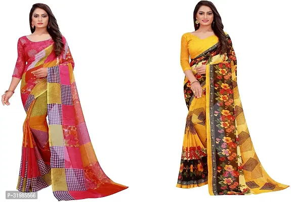 Stylish Multicoloured Georgette Saree With Blouse Piece For Women Pack Of 2