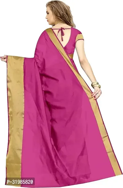 Stylish Pink Cotton Silk Saree With Blouse Piece For Women-thumb2