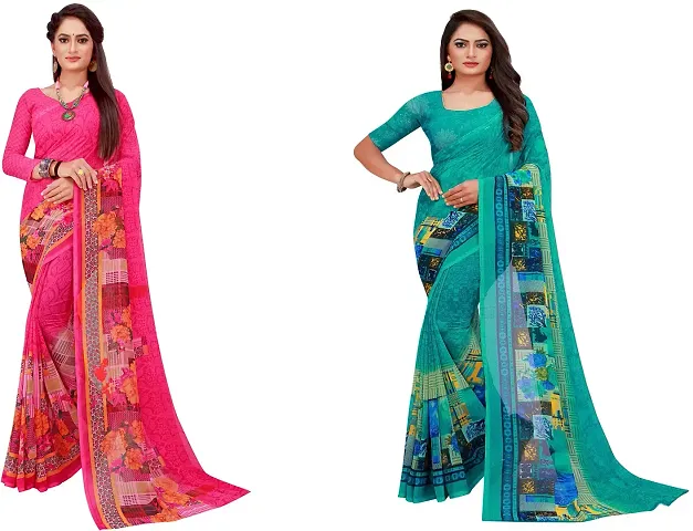 Beautiful Georgette Saree With Blouse Piece Pack Of 2