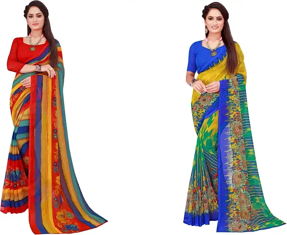 Stylish Fancy Georgette Daily Wear Saree With Blouse Piece For Women Pack Of 2