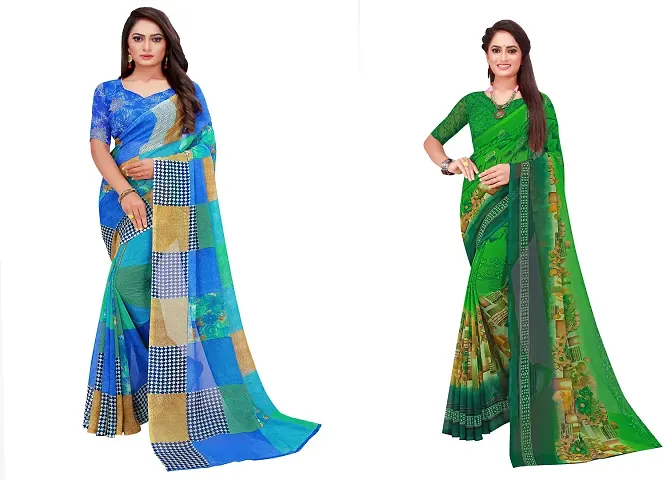 Stylish Georgette Multicoloured Daily Wear Saree With Blouse Piece For Women Pack Of 2