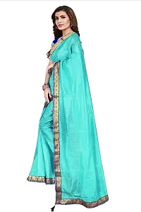 Stylish Turquoise Cotton Silk Saree With Blouse Piece For Women-thumb2