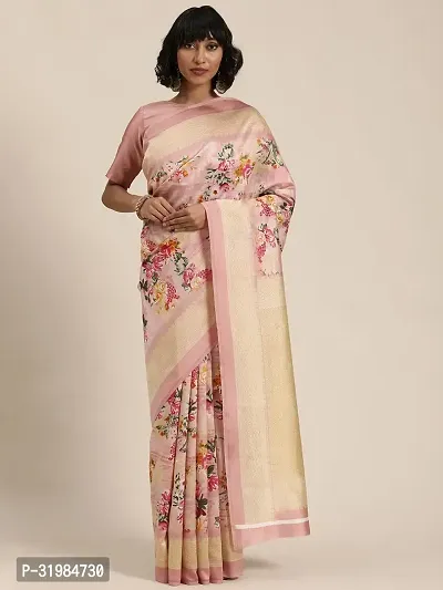 Stylish Peach Cotton Silk Saree With Blouse Piece For Women-thumb0