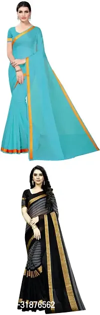 Stylish Multicoloured Cotton Silk Saree With Blouse Piece For Women Pack Of 2-thumb0