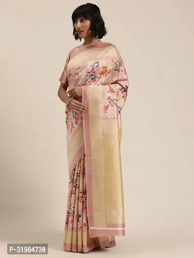 Stylish Peach Cotton Silk Saree With Blouse Piece For Women-thumb2