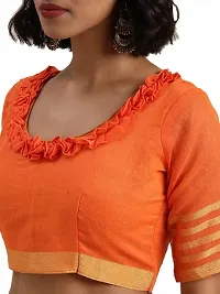 Stylish Orange Cotton Silk Saree With Blouse Piece For Women-thumb3