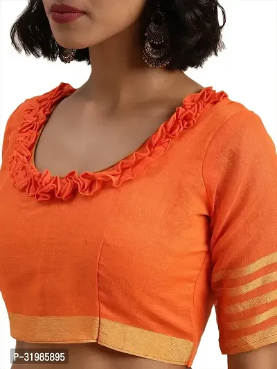 Stylish Orange Cotton Silk Saree With Blouse Piece For Women-thumb4