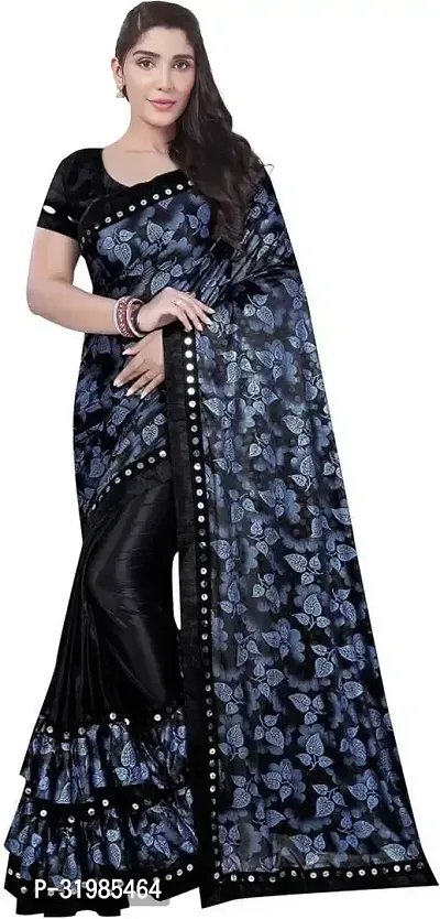 Stylish Black Cotton Silk Saree With Blouse Piece For Women