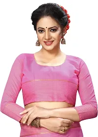 Stylish Pink Cotton Silk Saree With Blouse Piece For Women-thumb3