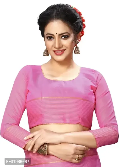 Stylish Pink Cotton Silk Saree With Blouse Piece For Women-thumb4