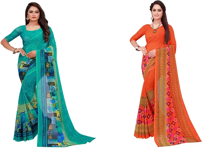 Stylish Fancy Georgette Saree With Blouse Piece Combo For Women Pack Of 2