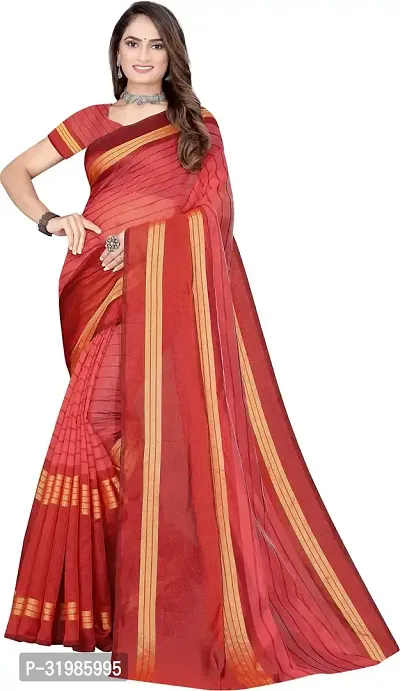 Stylish Maroon Cotton Silk Saree With Blouse Piece For Women