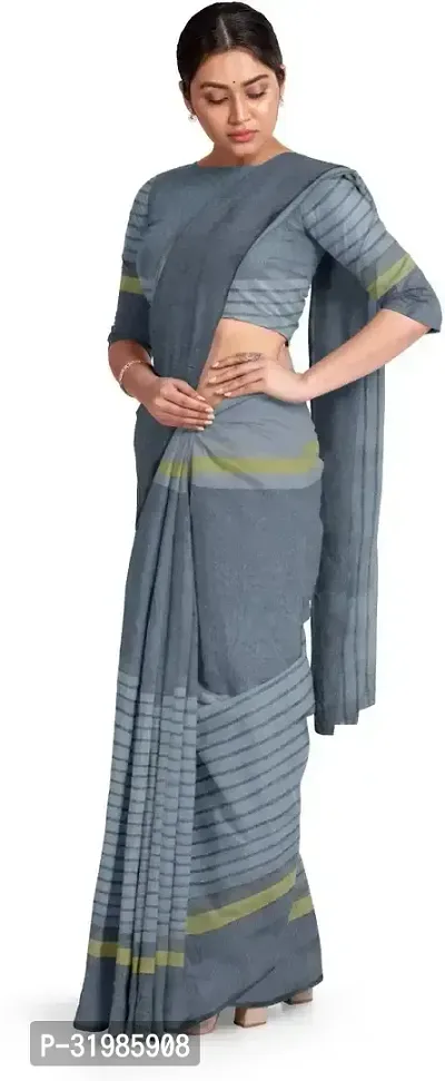 Stylish Grey Cotton Silk Saree With Blouse Piece For Women-thumb0