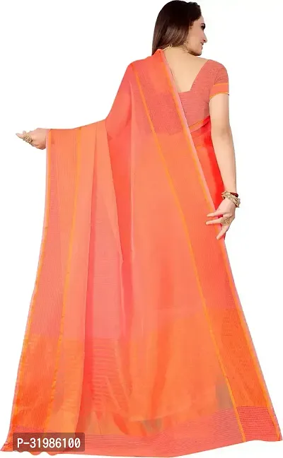 Stylish Orange Cotton Silk Saree With Blouse Piece For Women-thumb2