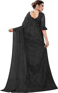 Stylish Black Net Saree With Blouse Piece For Women-thumb1