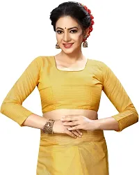 Stylish Yellow Cotton Silk Saree With Blouse Piece For Women-thumb3