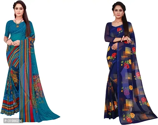 Stylish Multicoloured Georgette Saree With Blouse Piece For Women Pack Of 2