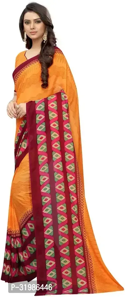 Stylish Orange Georgette Saree With Blouse Piece For Women-thumb2