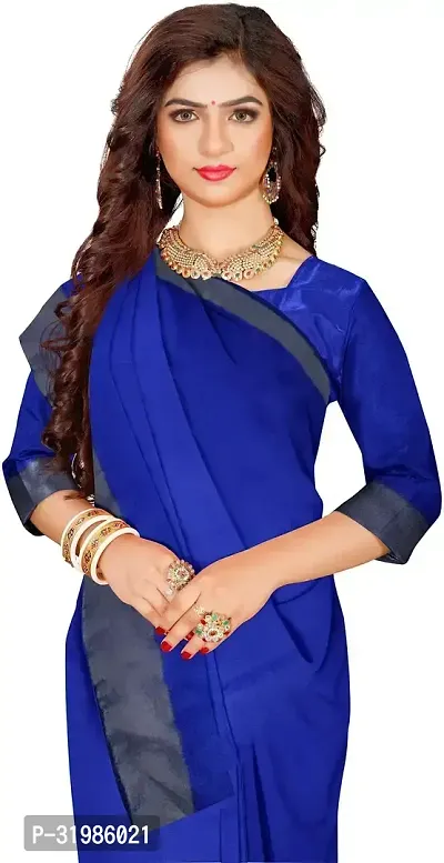 Stylish Blue Cotton Silk Saree With Blouse Piece For Women-thumb0